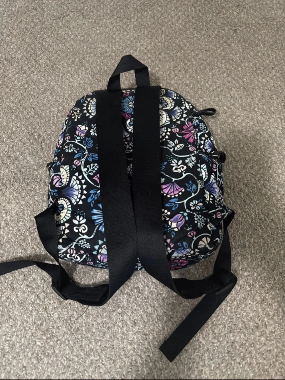 Vera Bradley Black Backpack with Blue, Purple & White Floral Print